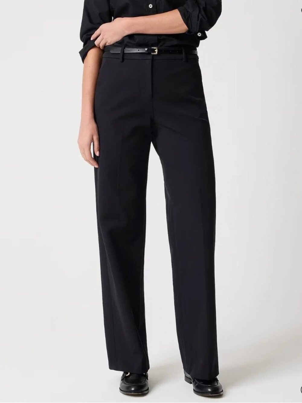 J. Crew Remy full-length wide-leg pant in black stretch cotton - Size 12